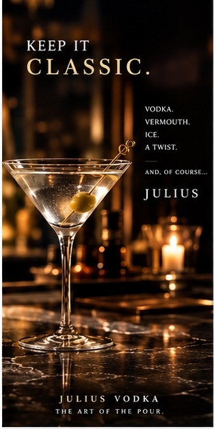 A classic martini in the Julius Vodka campaign